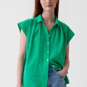 NWT GAP Women's Green Gauze Cap Sleeve Button-Up Top Size Medium